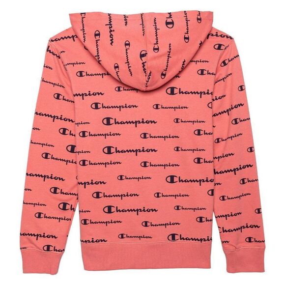 Champion Girl's Citrus Pink AOP Script Athleticwear Hoodie Sweatshirt Size Large - Picture 2 of 11